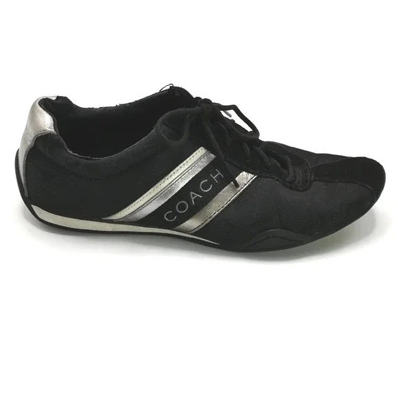 Coach Shoes Womens Sneaker Jayme Black Silver Lace Up Suede Leather Q582